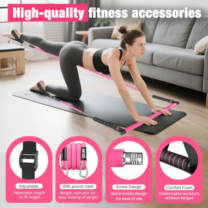 Bbtops Pilates Bar Kit with Resistance Bands,Pilates Bar with Stackable Bands Workout Equipment for Legs,Hip,Waist and Arm,Exercise Fitness Equipment for Women & Men Home Gym Yoga Pilates - color: Pink