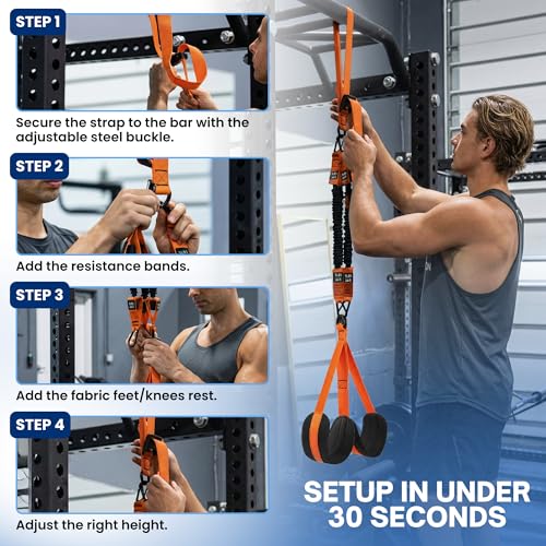 Pull Up Assistance Bands, Heavy Duty 300 lb Pull Up Bands Assistance Bands, 4 Adjustable Resistance Bands, Padded Handles, Foam Foot Cradle, Anchor Strap for Chin Ups, Dips & Strength Training - color: Orange