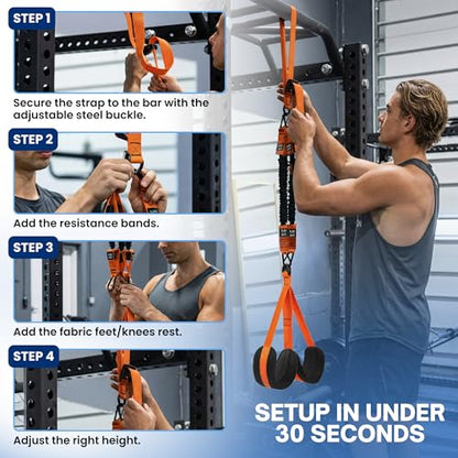 Pull Up Assistance Bands, Heavy Duty 300 lb Pull Up Bands Assistance Bands, 4 Adjustable Resistance Bands, Padded Handles, Foam Foot Cradle, Anchor Strap for Chin Ups, Dips & Strength Training - color: Orange