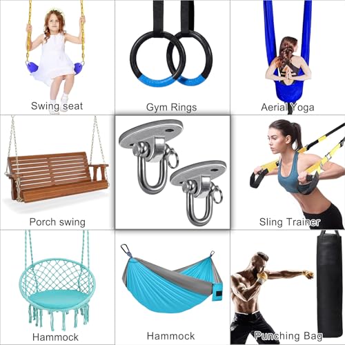 SELEWARE 2 Pieces 2000 lb Capacity Stainless Steel 180° Swing Hangers, Heavy Duty Swing Hooks for Concrete Ceiling Wooden, Hanging Hardware for Por Porch Playground Hammock Gym Swing Sets - color: 180° Swing Hanger ( 2 Pack )