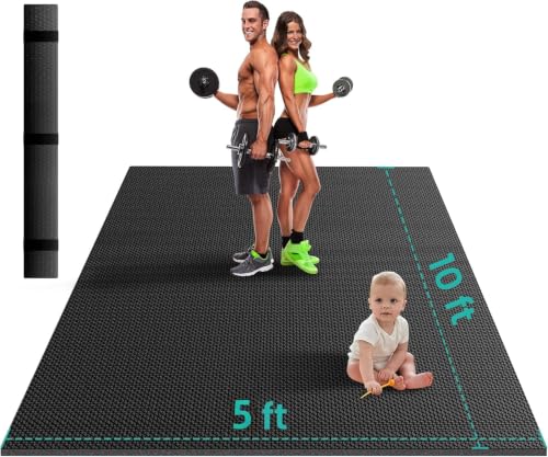 Stepwaver Large Exercise Mat, 6'x4'/7'x5'/8'x5'/9'x5'/10'x5'/12'x5'x8mm | Non-Slip, Ultra Durable, High-Density, Extra Thick Workout Mat for Home Gym Flooring, Cardio, Yoga & Fitness, Shoes-Friendly - size: 10x5FT