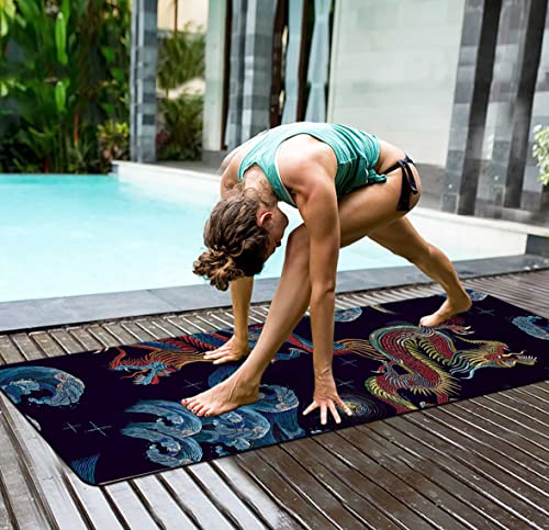 nuveti Yoga Mat Print Extra Thick TPE Non Slip Fitness Exercise Mat with Carrying Bag,72"x24" Extra Thick 6MM Exercise & Workout Mat for Yoga, Pilates Fitness and Floor Exercises - color: Dragon
