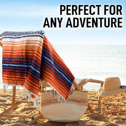 Authentic Large Handwoven Mexican Blanket - Soft Yoga- Durable Serape- Lightweight Falsa, Beach, Camping, Picnic, Outdoor Blanket 70"x50" - Orange Gold - color: Orange Gold