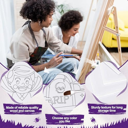 Sherr 96 Pcs Pre Drawn Canvas Kit 12 Sets with Easel Apron,Halloween | Adult Painting Party Set with Brushes Paints Wine Glasses, 8x10 Ready to Paint, DIY Craft for Paint Parties and DIY Crafts - style: Halloween