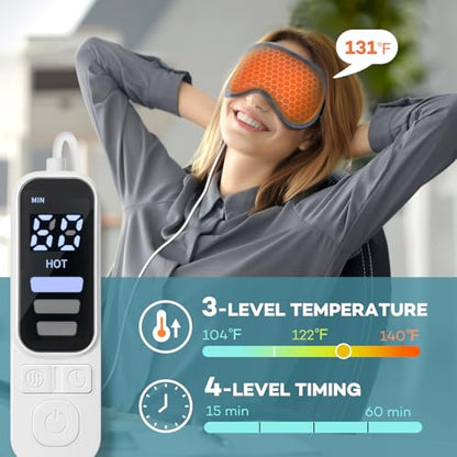 Ezona Heated Eye Mask, Warm Eye Compress Mask for Dry Eyes, Gray | USB Electric Eye Heating Pad, Temperature & Timer Control, Blepharitis, Sinus, Migraine, Stye, MGD Puffiness - color: Gray