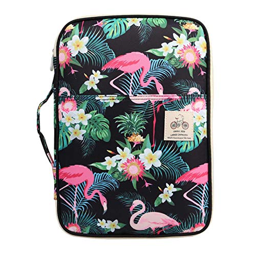 JAKAGO A4 Travel Portfolio Multifunctional Document Organizer Zippered Case for Office Supplies (Flamingo) - color: Flamingo
