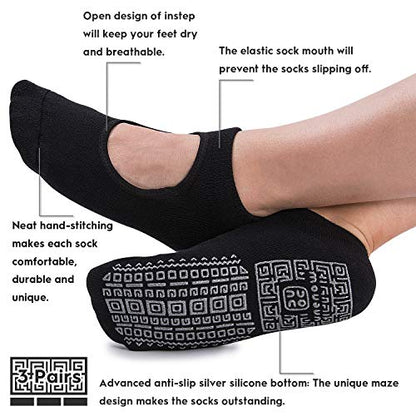 Non Slip Grip Yoga Socks for Women with Cushion for Pilates, Barre, Home - color: 3 Pairs-3 Black