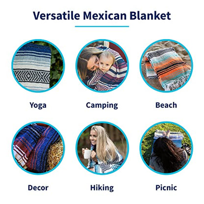 La Montana 6 Pack Heavyweight Solid Mexican Blanket, 74"x50", Charcoal - color: Charcoal
