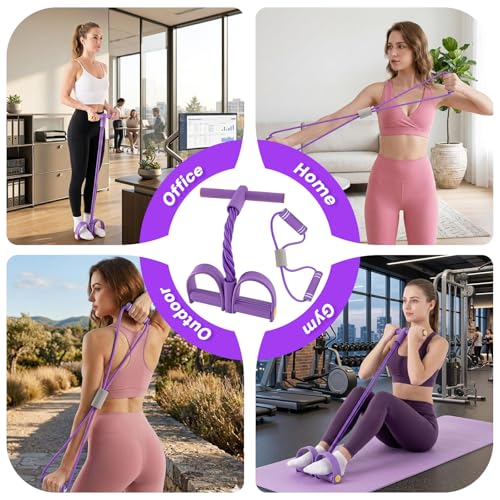 Asnomy Band Set – 8-Tubes Pedal Resistance Band with Handle, Ankle Resistance Band with Figure 8 Resistance Band for Strength Exercises, Training for Stretching The Abdomen,Waist,Arms and Legs - color: Purple
