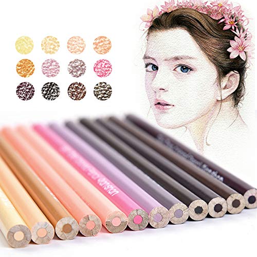 12 Yellow Colored Pencils Oil Based, Pre-sharpened Wooden Color Pencils Set | No Duplicates Drawing Pencils, Adults Coloring Books Drawing Sketching, Sketch Pencils Art Supplies - color: 12 skin pencils