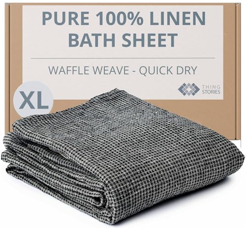 100% Linen Bath Sheet 35x70-inch Thin Waffle Weave Black-Natural XL Towel - color: Black Natural, size: Bath Sheet