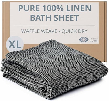100% Linen Bath Sheet 35x70-inch Thin Waffle Weave Black-Natural XL Towel - color: Black Natural, size: Bath Sheet