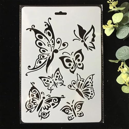TIAMECH A4 Reusable Butterfly Stencil for Painting | Butterflies Layering Template, DIY Wall Art, Wood Furniture, Scrapbook & Crafts (8.3x11.7inch) - style: Butterflies