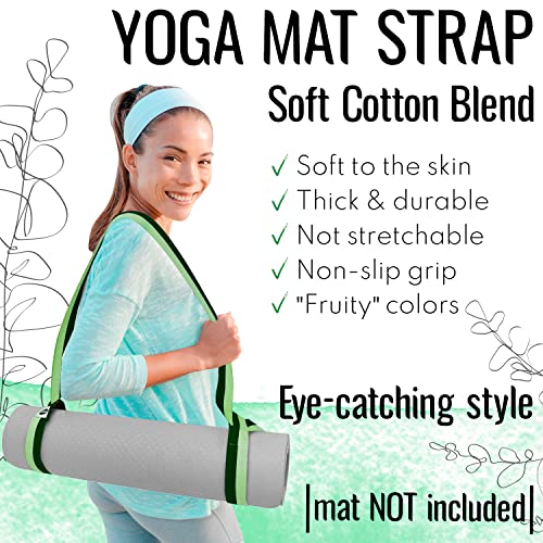 TECEUM Bundle of 2 Items – Yoga Mat Strap Green Avocado 64 IN & Stretching Strap for Yoga Light Green Polypropylene 1” – Mat Holder Sling For All Mats – Leg Strap for Exercising, Physical Therapy