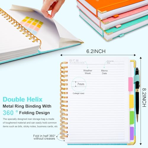 Hardcover Spiral Notebook 6.2"x 8.2" Journal Notebook with Tabs and Removable Dividers 300 Pages 5 Subject Notebook College Ruled, Faux Leather Spiral Bound Notebook for Women School Work (Blue) - color: Blue, size: 6.2"x8.2"(A5)