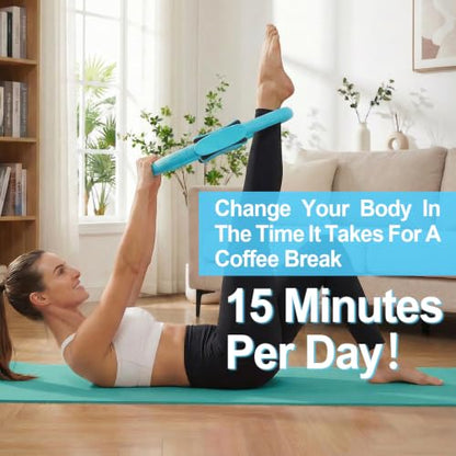 Home Pilates Ring and Ball Set for Women with 5 Resistance Bands 13 inch Magic Circle Workout Starter Kit for Beginners Full Body Toning 15 Min Daily Routine - color: Blue