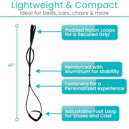 Vive Leg Lifter Strap - Leg Raise Stretch Strap w/Loop for Physical | Therapy, Elderly - Doesn't Strain Knee, Thigh, & Hip Like Other Leg Lifters - Hamstring Stretcher After Surgery, Bed Foot