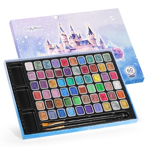 CraftyManor Mini Forestry Shifting Watercolor Painting Set, 60 Color Shifting Watercolor Paint Sets, Shimmer Metallic Watercolor Paints Set, Glitter Watercolor Paint, Solid, Fantasy Forest Style, Upgraded - color: Upgraded Fantasy Forest 60 Colors