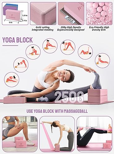1/3 Yoga Mat Thick, Yoga Set for Beginners | Include High Density Mat with Multi-loops Strap, Blocks, Booty Resistance Band Set, Door Anchor, Carring Bag & Strap - color: PINK&GREY