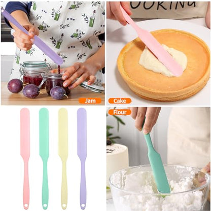 4 Pcs Silicone Jar Spatula, Heat Resistant Cake Cream Scraper Set | Non-Stick Silicone Spatula, 9.8 Inch Cake Cream Butter Scraper(4 colors） - color: Pink&Yellow&Light Green&Light Purple