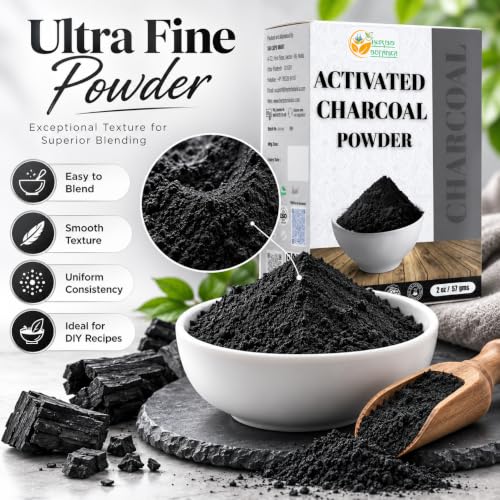 Herbs Botanica Activated Charcoal Powder, Food Grade, 2 oz | Bamboo charcoal powder for baking, soap making, face masks, and DIY skincare.