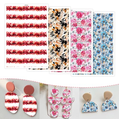20 Pcs Rose Peony Flower Transfer Paper for Earrings & Polymer Clay, 4 Design Beautiful Floral Water Soluble Transfer Sheet for Polymer Clay DIY Art Crafts Jewelry Earrings Making Supplies 5.82X3.9in - color: 4 Pattern Sets