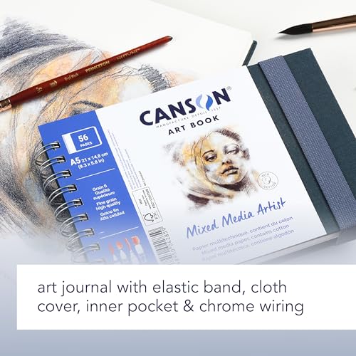 Canson Mixed Media Art Book, 8.3x11.7 inches, 56 Sheets, Blue Cloth Hardcover, Side Wire - Professional Artist Notebook for Painting, Sketching, Drawing - size: 8.3x11.7 inches