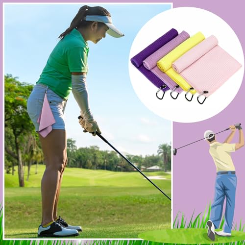 Remagr 4 Pack Golf Towel Microfiber - color: Light Purple, Pink, Yellow, Dark Purple