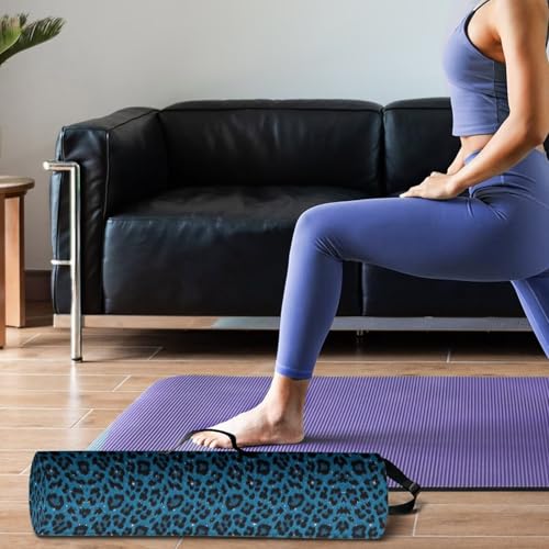 Yoga Mat Bag for Women & Men Full-Zip Yoga Mat Carrier Bag for Class Workout Park with Adjustable Strap - color: Blue Leopard Printed