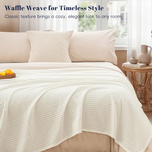 PHF Lightweight Waffle Weave Blanket Queen for Bed Coconut White 90"x90" - color: Coconut White, size: Queen(90"x90")