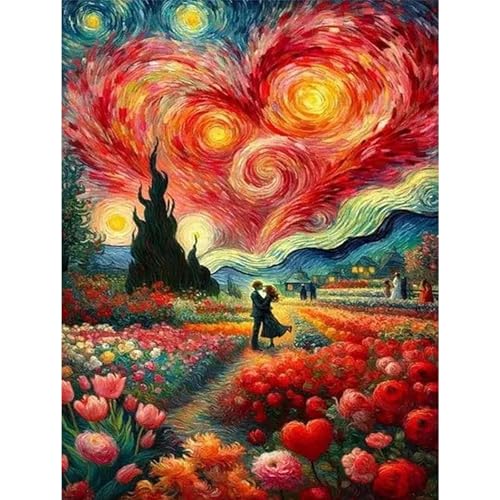 Van Gogh Style Diamond Art Kits for Adults,Heart Sky Diamond Painting | Diamond Art Kit for Beginners, 5D DIY Full Drill Diamond Painting Gem Art, Home Wall Art Gifts(12x16 inch) - color: DP03932