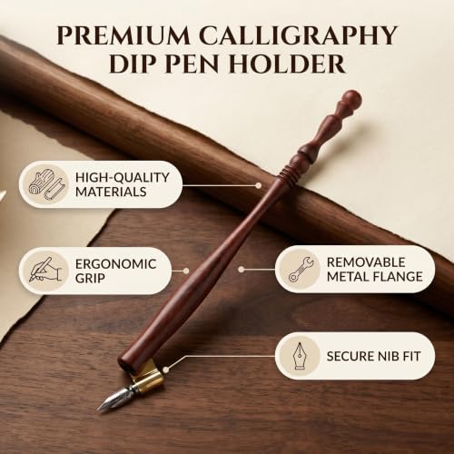 Oblique Calligraphy Dip Pen Nib Holder, Wooden English Oblique Pointed Pen Nib Holders with Removable Metal Flange, Oblique Pen Holder