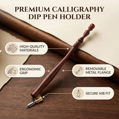 Oblique Calligraphy Dip Pen Nib Holder, Wooden English Oblique Pointed Pen Nib Holders with Removable Metal Flange, Oblique Pen Holder