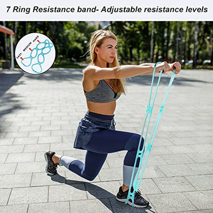 7 Ring Stretch Resistance Exercise Band, Miracle Miles Band, Yoga Stretching, Arm, Shoulders Foot, Leg Fitness Home Gym Physical Therapy Band - color: Blue
