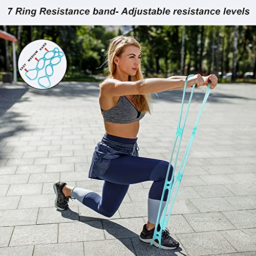 7 Ring Stretch Resistance Exercise Band, Miracle Miles Band, Yoga Stretching, Arm, Shoulders Foot, Leg Fitness Home Gym Physical Therapy Band - color: Blue