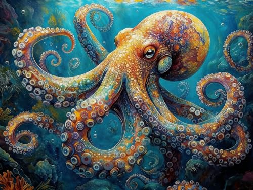 Xoaoes Animal Diamond Art Kits for Adults, Octopus 5D Diamond Painting Kits | DIY Gem Painting, Crafts for Adults, Dimond Art Paintings Kit, Full Drill Diamond Dot for Home Wall Decor 12 X 16 Inch - color: CM061