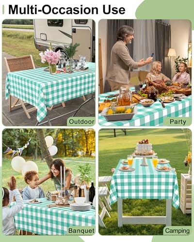 Smiry 8 Packs Gingham Disposable Table Cloth, 54 x 108 Inch Waterproof Plastic Tablecloth, Rectangle Teal and White Checkered Table Covers for Picnic, Birthday, Party - color: Teal and White, size: 54"x108" (Pack of 8)