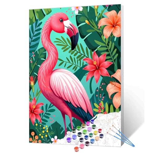 Pink Flamingo DIY Painting by Numbers Kits for Adults Beginner,Lovely Flamingo Painting Art Paint by Number on Canvas Easy to Paint for Beginner for Home Decor Without Frame Spring Decor 16''X20'' - color: Artwork-24, size: 16''x20''(Without Frame)
