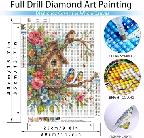 PKLZQSH Birds Diamond Art Painting Kits for Adults, Animal Full Drill Diamond Dots Paintings for Beginners, Round 5D Diamonds Pictures Gem Art Painting Kits DIY Crafts Kits 12X12inches