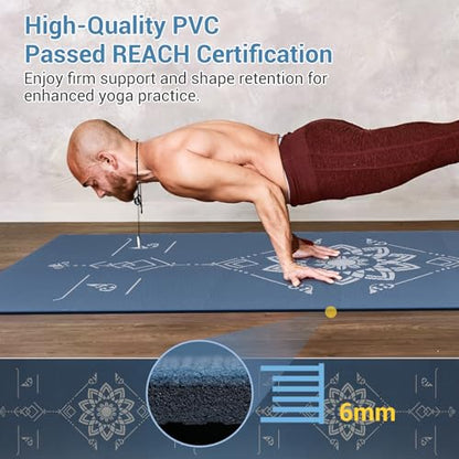 Avoalre Folding Yoga Mat, Eco-Friendly PVC Travel Yoga Mat Packable, Double Sided Non-Slip Printed Yoga Mats with Bag for Home Workout Gym Exercise Fitness Pilates Stretching (72" x 32" x 0.24" Thick) - color: 블루.