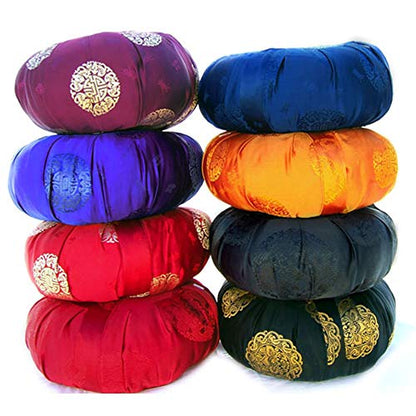 Zen Zafu Sitting or Meditation Cushion with Silk Brocade Cover (Green) - color: Green