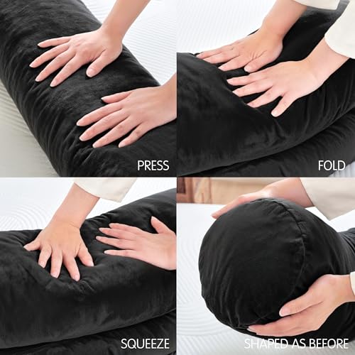 SyMax 7.8"x60" Body Pillow for Queen Bed, Bolster w/Removable Polyester Cover, Headboard Gap Filler Pillow, Black - color: Black, size: 60.2 inch