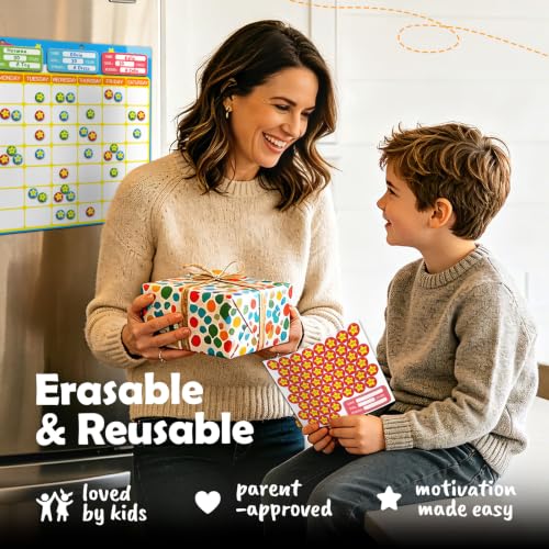 Magnetic Reward Chart for Kids, Customizable Dry Erase Weekly Chore Chart - size: 3 Kids-Stars