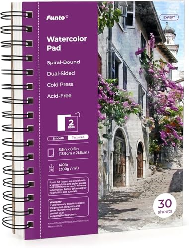Funto Watercolor Pad 5.5x8.5, 30 Sheets, 140lb/300gsm, Double-Sided Cold Press, Spiral Bound, Heavyweight Paper for Watercolor Painting - color: 5.5x8.5-Purple-1 Pack