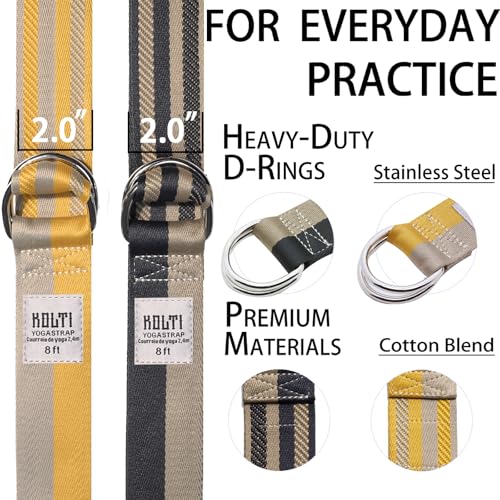 Yoga Exercise Adjustable Straps 8FT with Durable D-Ring for Pilates & Gym Workouts | Hold Poses, Stretch, Improve Flexibility & Maintain Balance - color: Mixed color B
