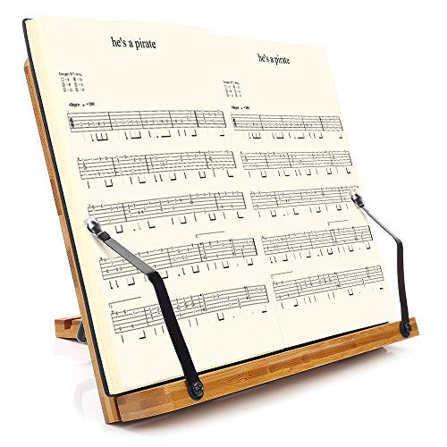 wishacc Bamboo Book Stand, Adjustable Book Holder Tray and Page Paper Clips-Cookbook Reading Desk Portable Stable Hard-Wearing Lightweight Bookstand-Textbooks Books - size: 11.0 x 8.1 inches