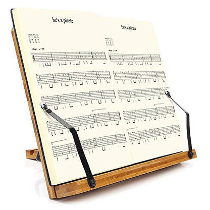 wishacc Bamboo Book Stand, Adjustable Book Holder Tray and Page Paper Clips-Cookbook Reading Desk Portable Stable Hard-Wearing Lightweight Bookstand-Textbooks Books - size: 11.0 x 8.1 inches