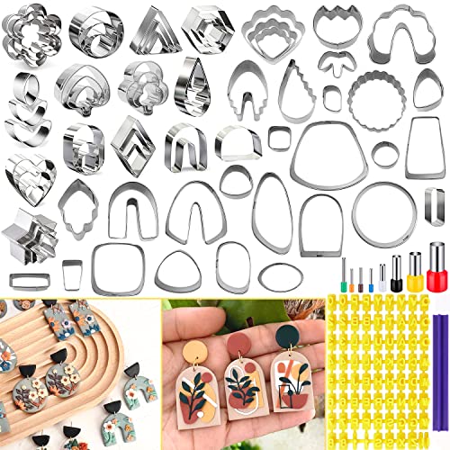PTFJZ Polymer Clay Cutters for Earring Making 76pcs Clay Tools Set 67 Shapes Stainless Steel Clay Cutters with 8 Circle Shape Cutters 1 Letter Stamp - color: 76metal