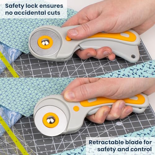 WA Portman Fabric Cutter Tool, 45mm Rotary Cutter for Fabric with 5 Blades | Quiliting Rotary Cutter with 5 Extra Rotary Blades for Sewing Cutting Mat, 45mm Roller Cutters with Cutting Wheel for Crafts