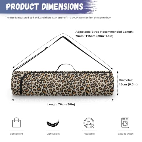 Yoga Mat Bag for Women & Men Full-Zip Yoga Mat Carrier Bag for Class Workout Park with Adjustable Strap - color: Leopard Print
